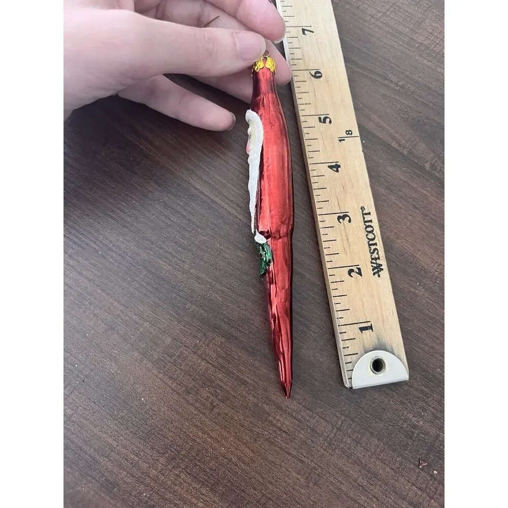 Vintage Glass Santa Claus Icicle Ornament Red Holding Wreath Hand Crafted